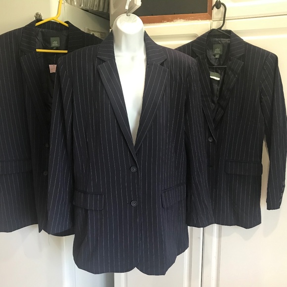 New Wild Fable Blazer Pinstripe Navy Blue Size XXL Women Notch Single Breasted - Picture 8 of 8
